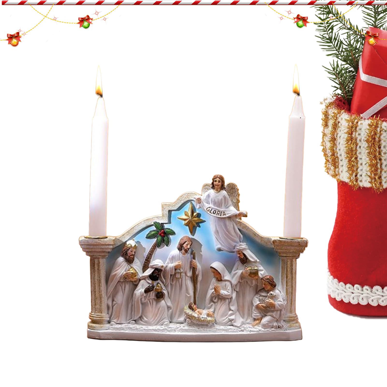 Portacandela Presepe Avvento Statua Candeliere Natalizio per Feste