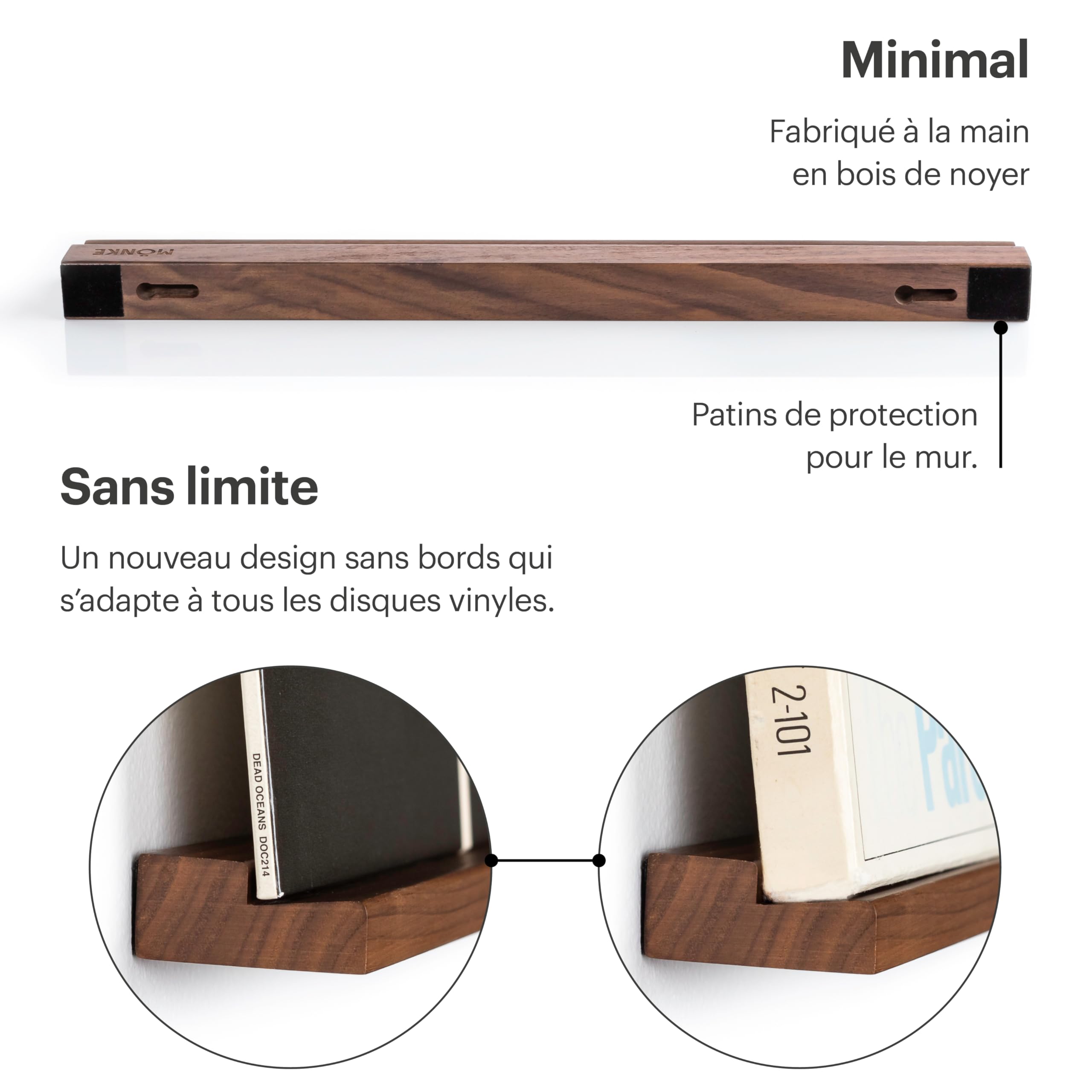 3 étagères pour disques vinyles - Affichez élégamment Vos disques préférés ou en Cours de Lecture au Mur - Convient à 3 disques de Toutes Tailles (Noyer)