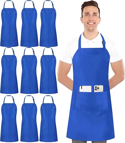 Utopia Kitchen Paquete de 10 delantales ajustables con 2 bolsillos, resistente al agua y al aceite, delantal de chef de cocina para mujeres y hombres