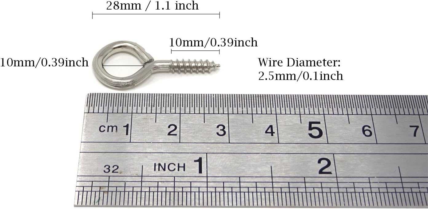 Hоttеѕt Sаlе Honbay 100PCS 28mm(1.1 Inch) Nickel Plated Screw Eyes Pins Eye Bolt Hooks Eye Shape Screw Hooks Hanging Cup Hooks (Silver)