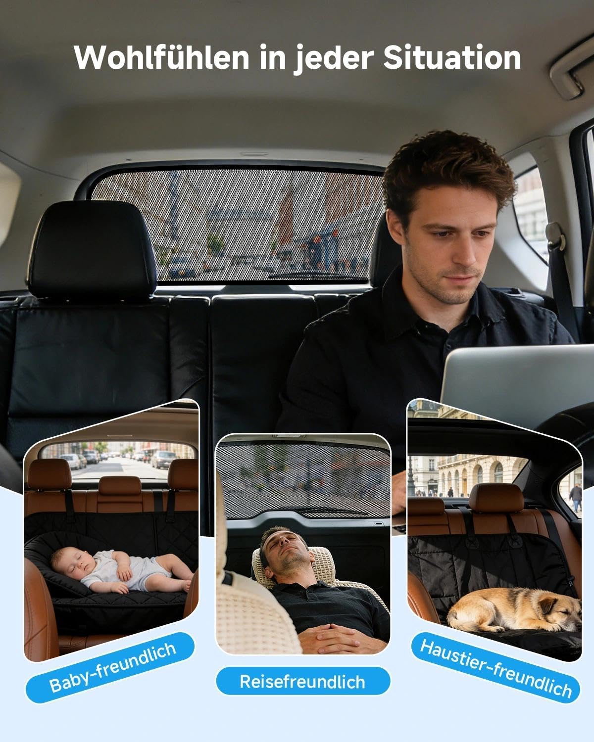 Parasol de coche para VW ID.3 (2019-2026) – Parasol transpirable para luna trasera con eficaz protección UV y calor | Ideal para familias, camping y viajes