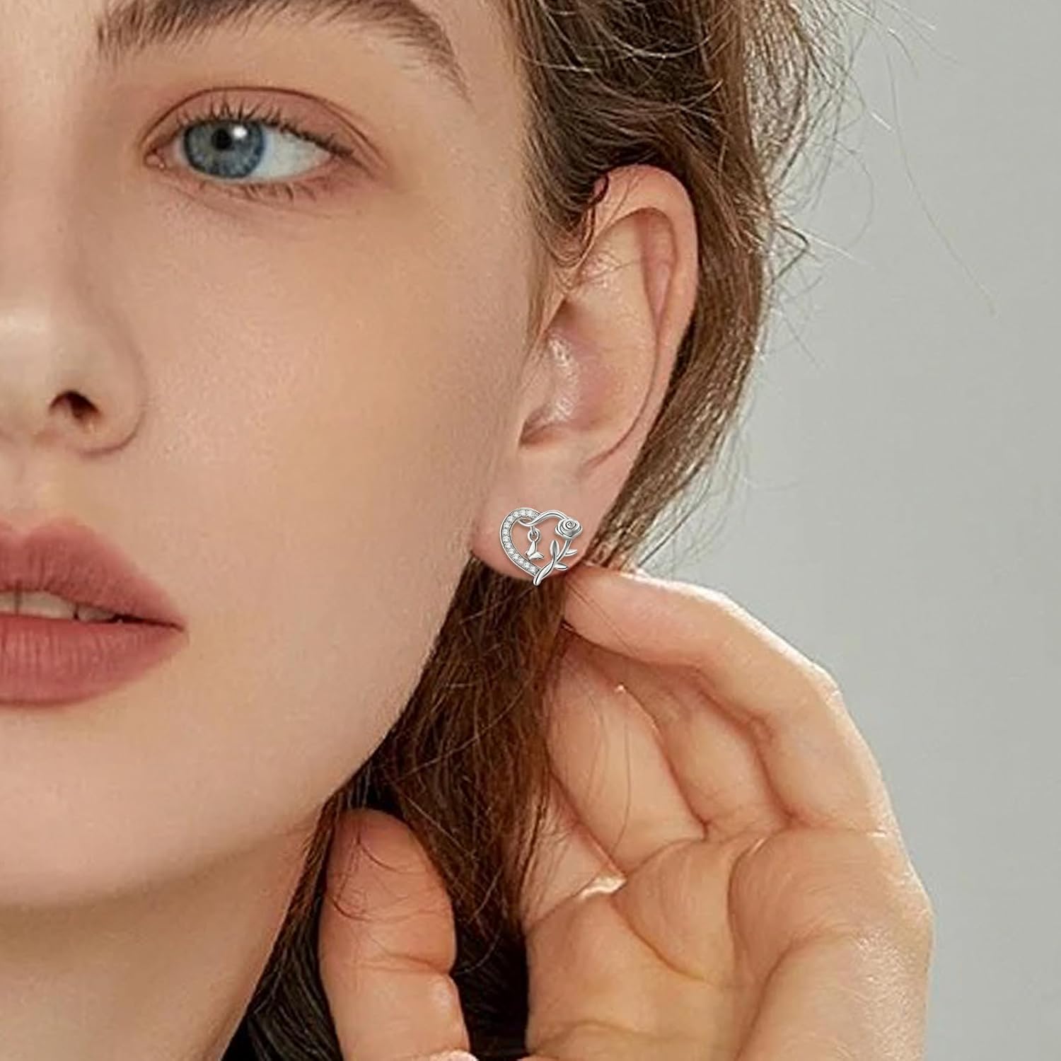 Sterling Silver Heart Stud Earrings - Sparkling Cubic Zirconia Hypoallergenic Lightweight CZ Rose Butterfly Love Heart Jewelry Romantic Gifts for Women Wife Mom Sister - Image 4