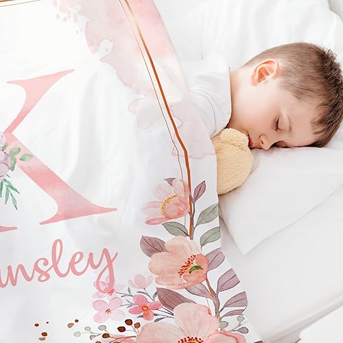 Miniatura 4 de Manta de bebé personalizada con nombre, manta personalizada con nombre floral para niñas pequeñas, mantas de franela suave, regalo conmemorativo