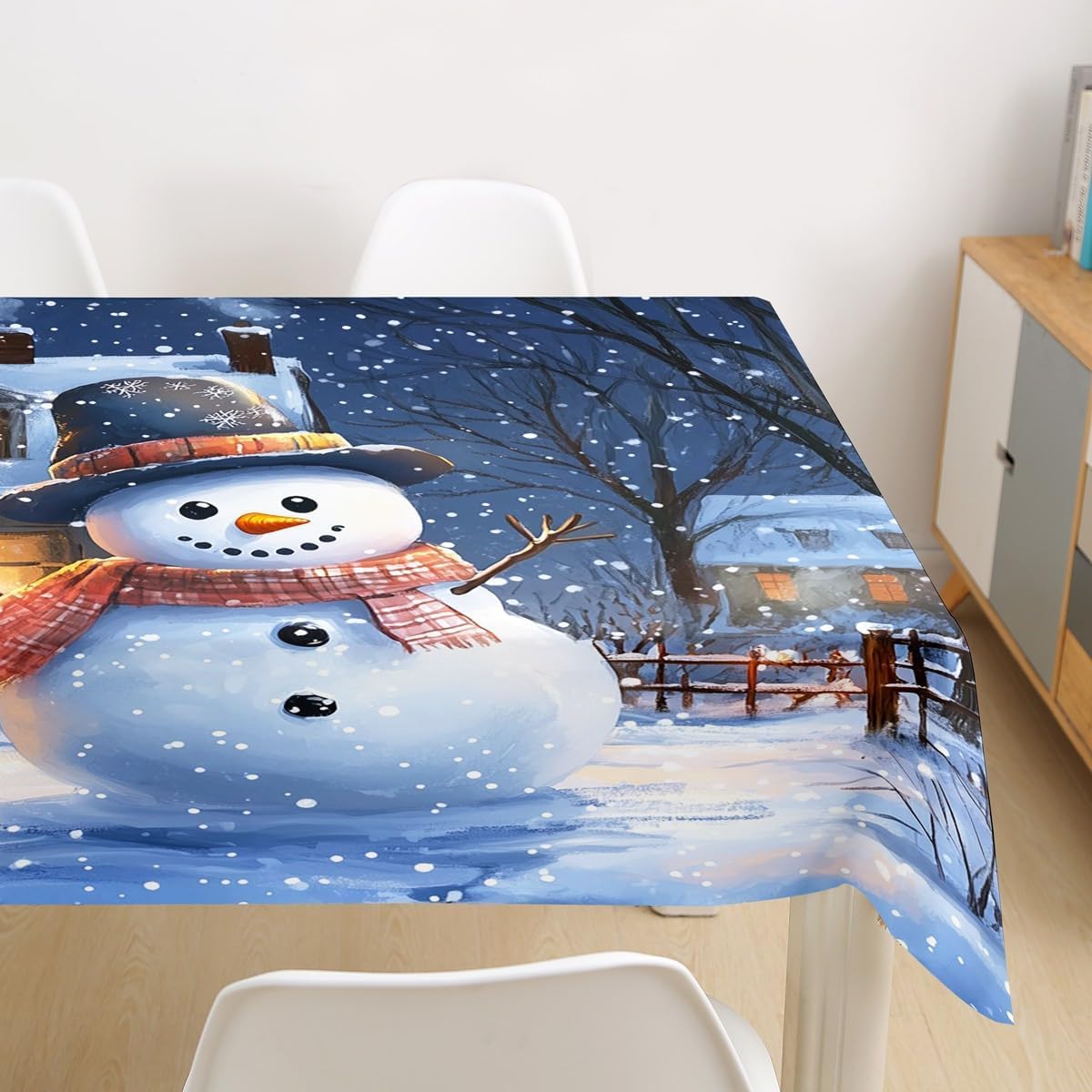 Tovaglia Antimacchia Rettangolare Simpatico Pupazzo di Neve, Tovaglie da Tavolo Impermeabile Poliestere Inverno 3D, per Natalizia Cucina Feste Giardino, 200x200 cm A/B3992