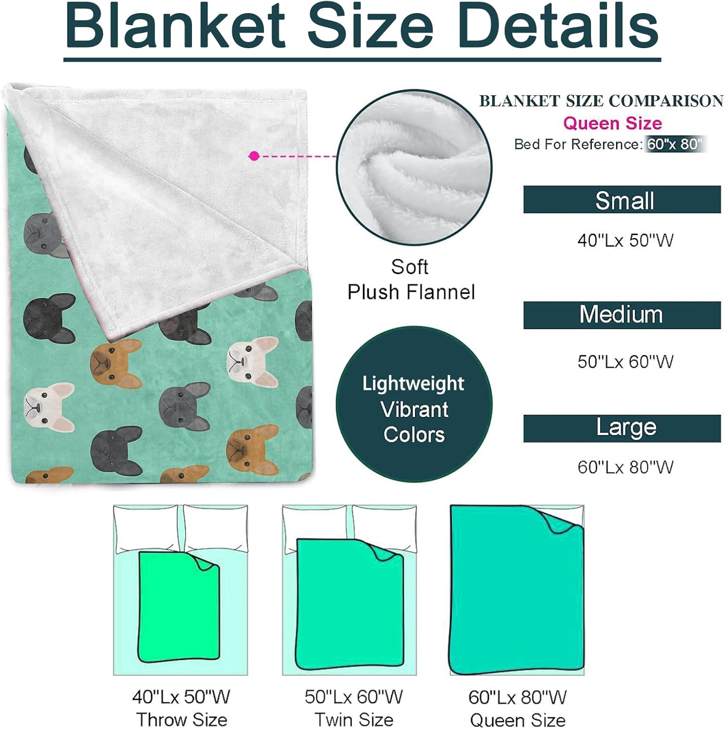 Stylish French Bulldog Blanket, Flannel Throw Blanket Soft Cozy Lightweight Blankets for Adults Women Kids Home Decor for Sofa Couch Bed 60x50 Inch - Image 3