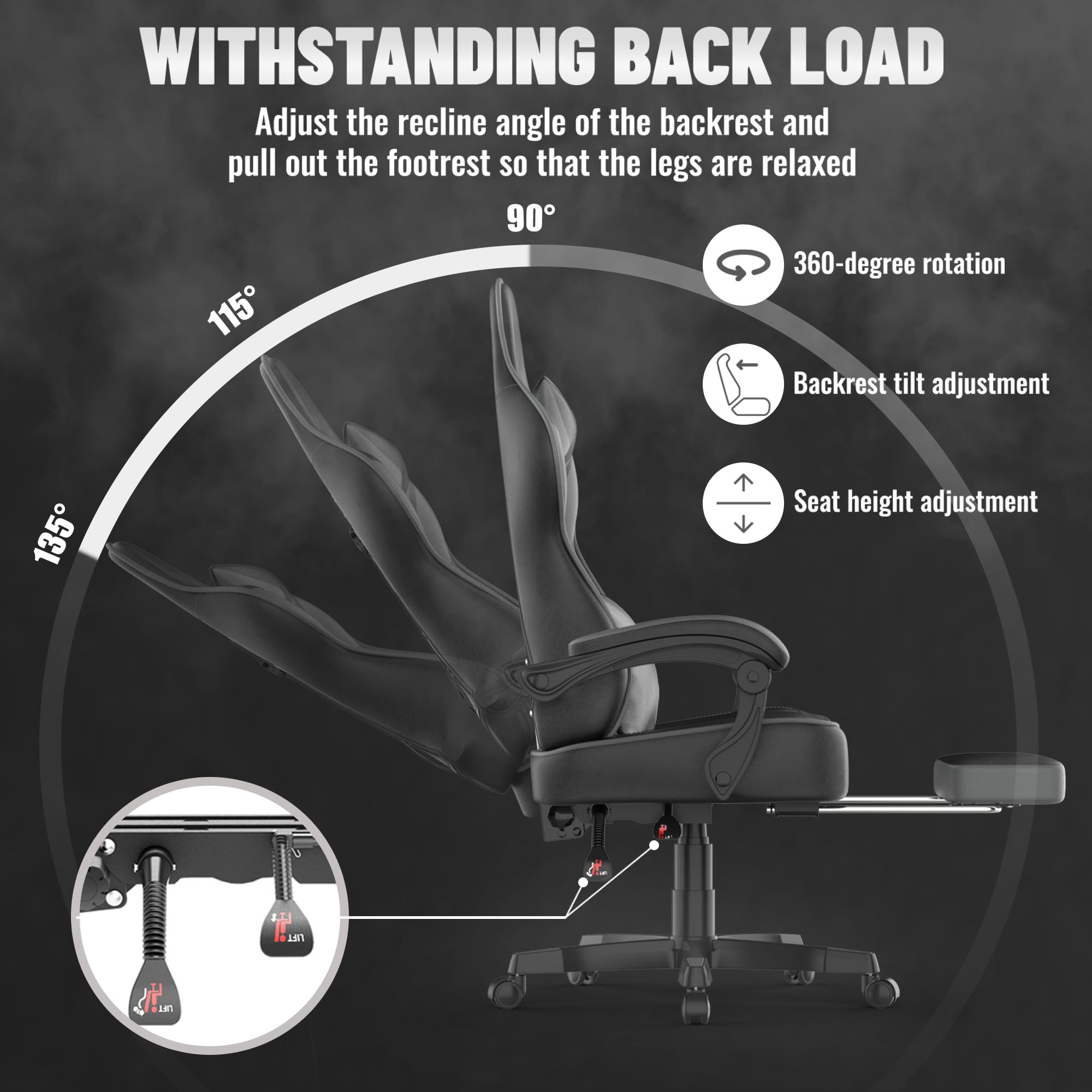 Soontrans Silla Gaming Ergonómica, Silla Gamer con Alfombrilla de Ratón, Reposapiés, Reposacabezas, Cuero sintético, Altura Ajustable, Cadeira Gaming para Escritorio, Juegos Online (Negro grisáceo)