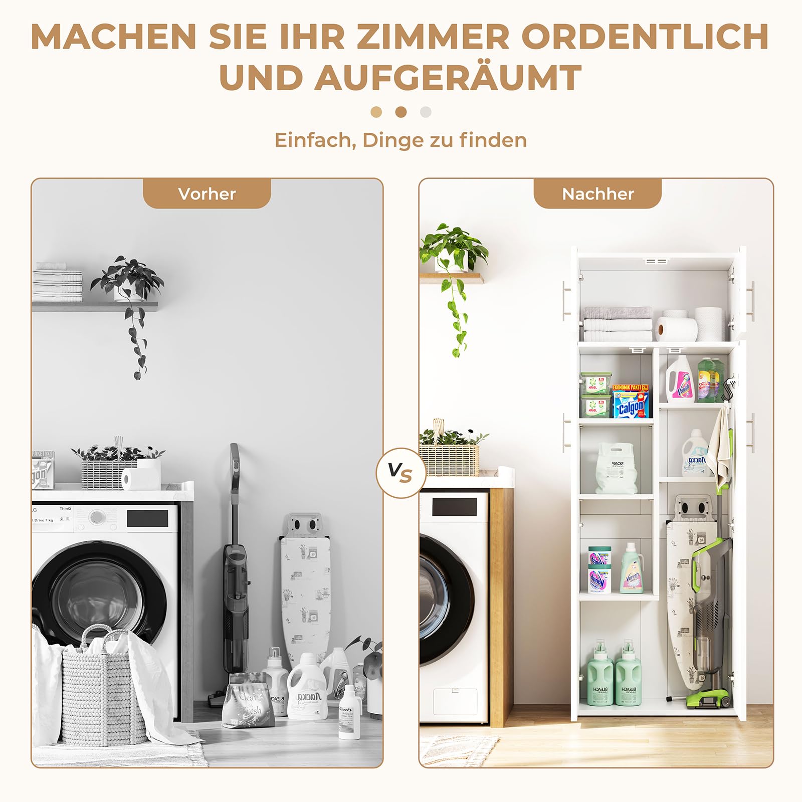 Dripex Besenschrank Mehrzweckschrank 180x60x34cm Haushaltsschrank Staubsaugerschrank aus Holz mit Verstellbarer Einlegeboden für Küche Wohnzimmer Esszimmer, Weiß