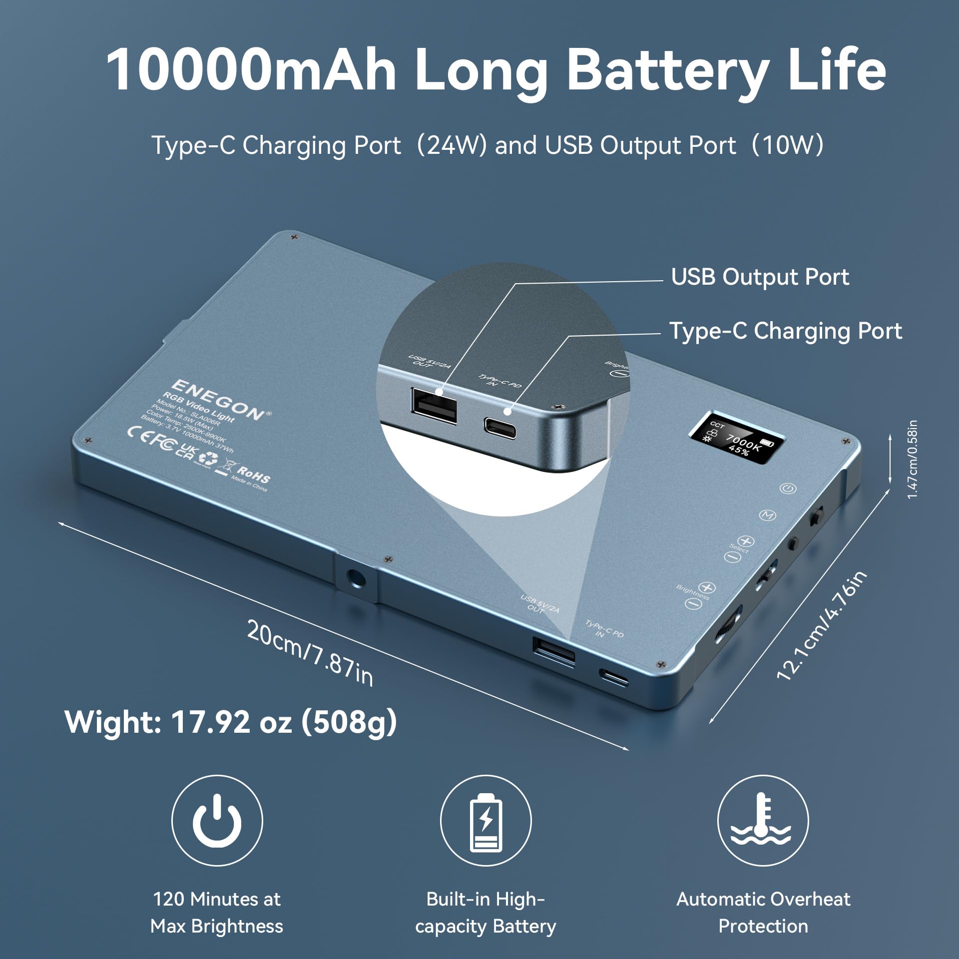 ENEGON 4000mAh Rechargeable Mountable Bicolor LED Video Light with Mini Panel for Professional DSLR Cameras | Photo Video Lighting Long Battery Life | Fits for iPhone Sony Canon Nikon Fuji Panasonic: RGB 276 LED