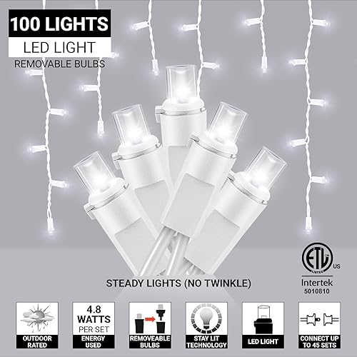 Miniatura 2 de Guirnalda de 100 luces LED de carámbano blanco cálido, decoración de Navidad, enchufable, impermeable, grado profesional, decoración de interiores
