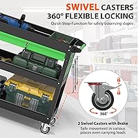 Vista 3 de Carrito de herramientas rodante de 3 niveles con ruedas, carrito utilitario resistente con cajones, carrito de servicio de gran capacidad