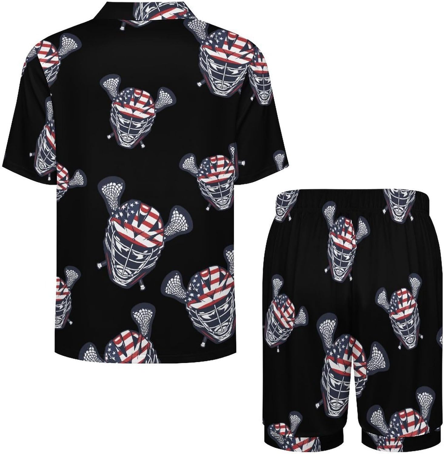 Lacrosse Helmet U Men's Short Sleeve Pajama Set Satin Silk Like Lounge Sleepwear