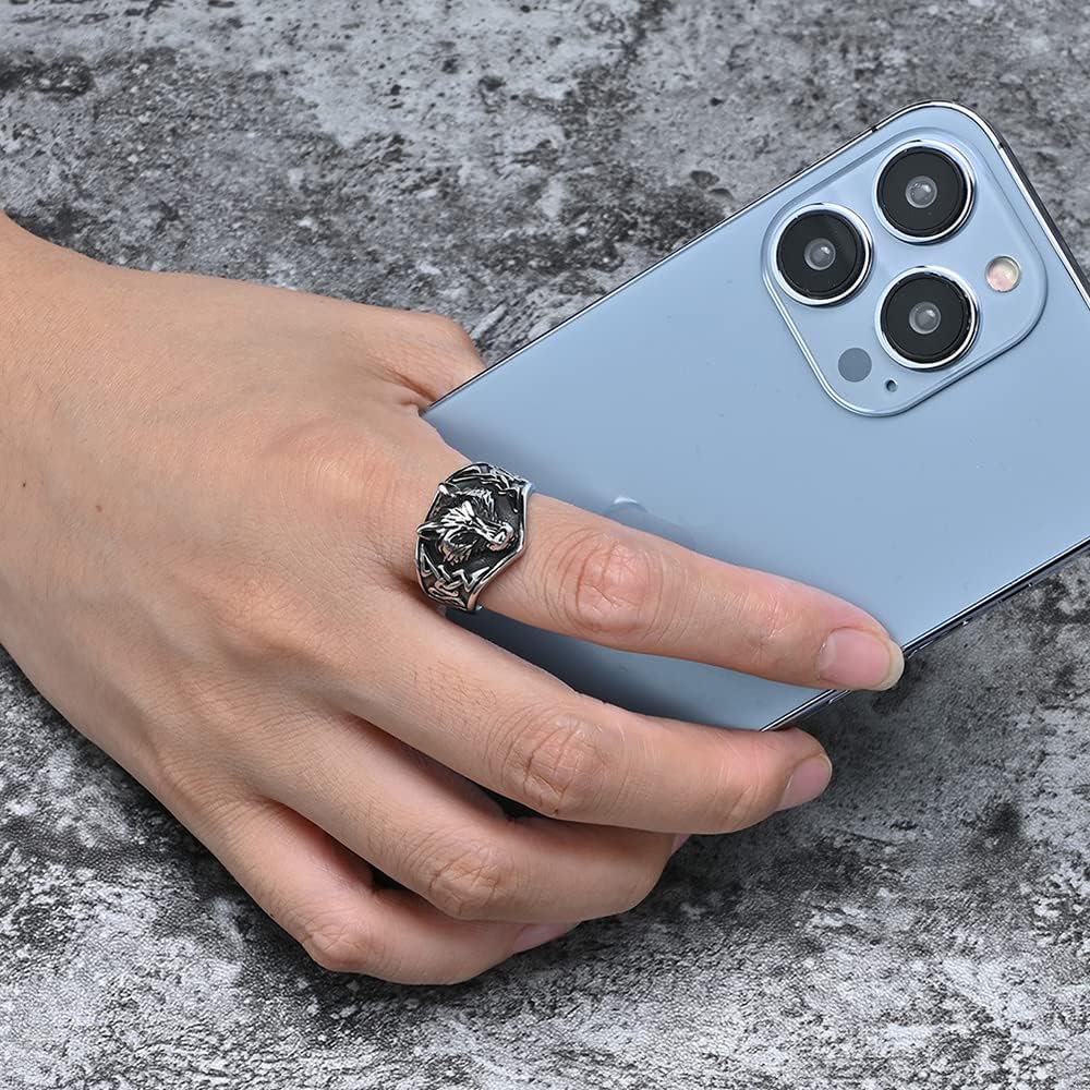 OIDIMS Punk Wolf Stainless Steel Band Ring for Men Women Celtic Knot Vintage Retro Statement Knuckle Middle Rings Comfort Fit Jewelry Gothic Personalized Gift for Valentine's Day Birthday - Image 3