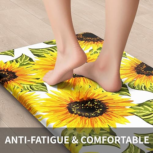 Miniatura 3 de FYATHM Tapetes de cocina de girasol para piso, antifatiga, acolchados, antideslizantes, lavables, de espuma viscoelástica, alfombras y tapetes para
