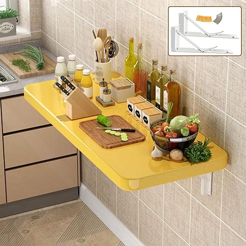 Mesa plegable flotante para colgar en la pared, mesa de trabajo, mesa de comedor, cocina, mesa de comedor, tocador, 4 colores, 21 tamaños (amarillo,