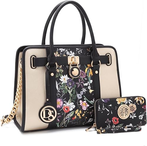 Miniatura 61 de Dasein Bolsos de mano de dos tonos para mujer, bolsos de hombro de cuero vegano, bolsa grande con cartera a juego A1 marrón y beige con cartera a