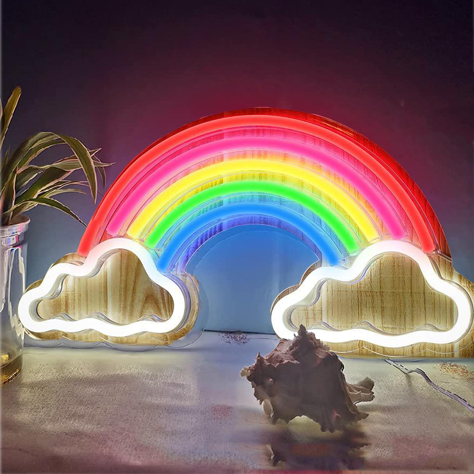 Rainbow Neon Wall Light - USB Cable Powered Lamp for Bedroom and Wall Decor, Night Light for Kids