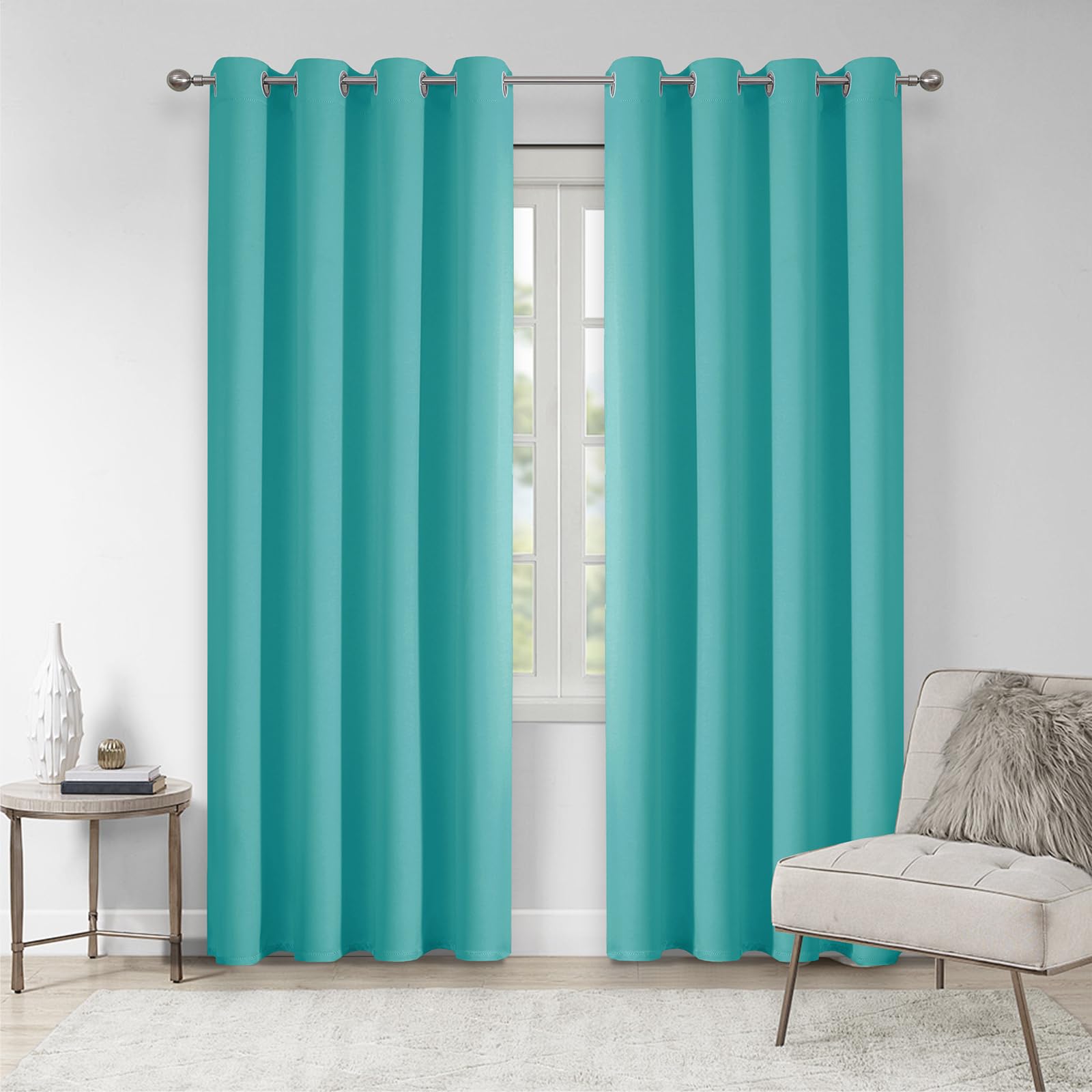 VEHEDE Blackout Long Curtains for Kids Room Ring Top Thermal Insulated Curtain for Bedroom Soft Living Room Curtains