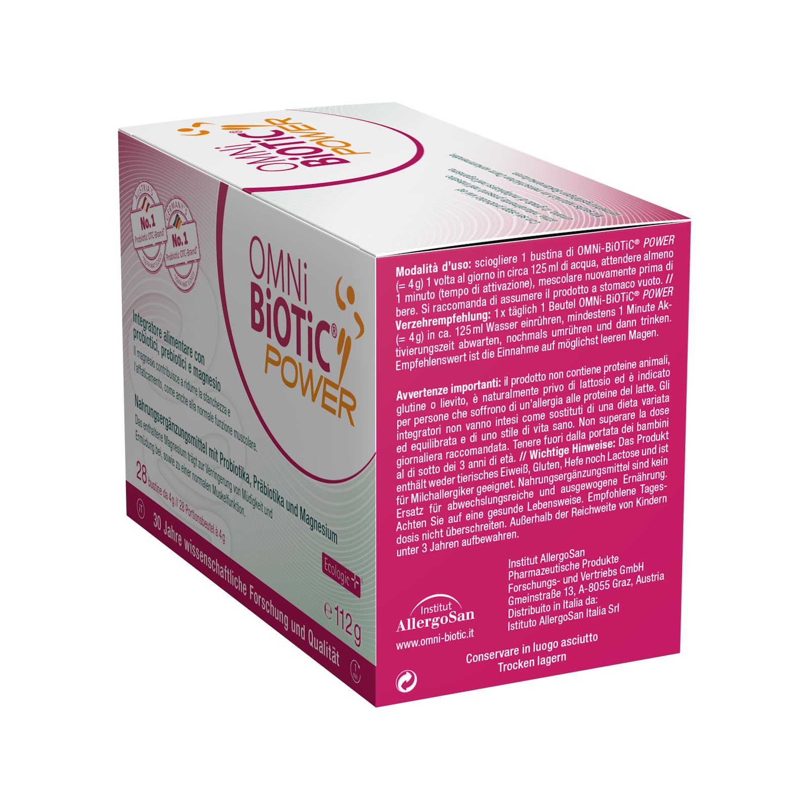 OMNi BiOTiC POWER | Polvere | Prebiotici, Probiotici e Magnesio | Integratore Alimentare con Prebiotici, Probiotici e Magnesio | VEGANO| 28 bustine da 4g