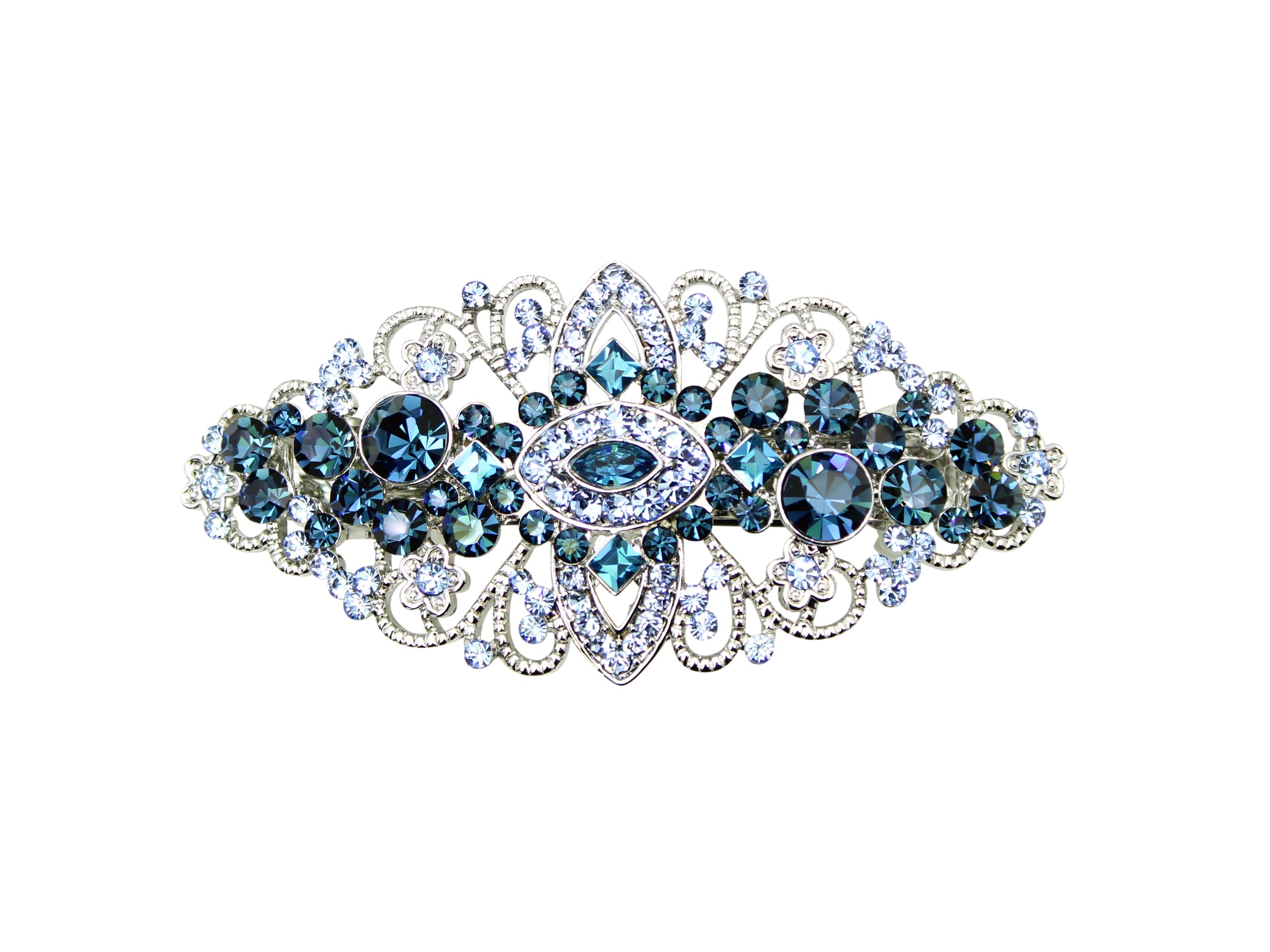 Gorgeous Navy Blue Crystal Flower Barrette Clip Elegant Hair  display picture 1
