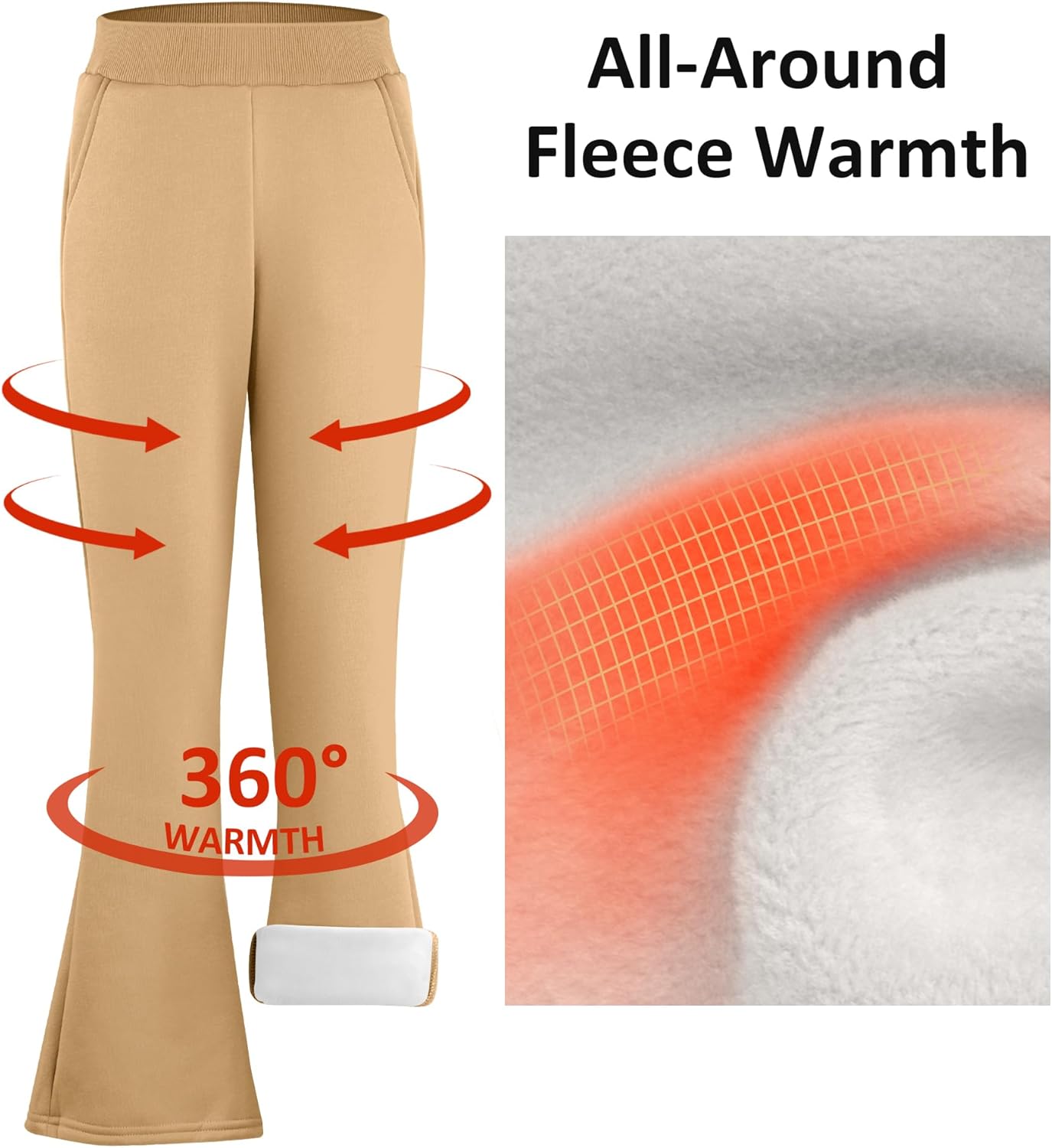 BIG ELEPHANT Girls Fleece Flared Pants – Soft Cotton Bell Bottom Pants with Pockets, Slim Thigh Fit for School & Daily Wear - Image 4