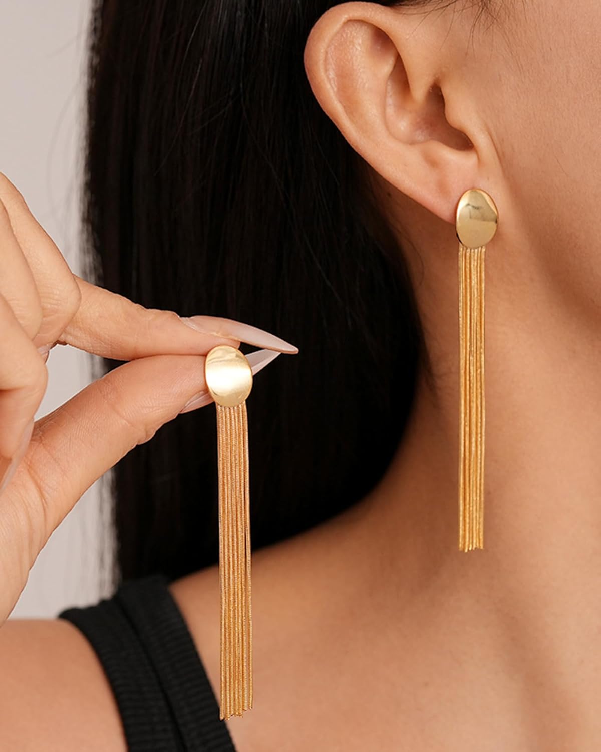 Long Tassel Earrings for Women 14k Gold Plated Chandelier Earrings Trendy Long Dangle Drop Fringe Ear-rings Wedding Party Prom Jewelry Gifts for Her - Image 2