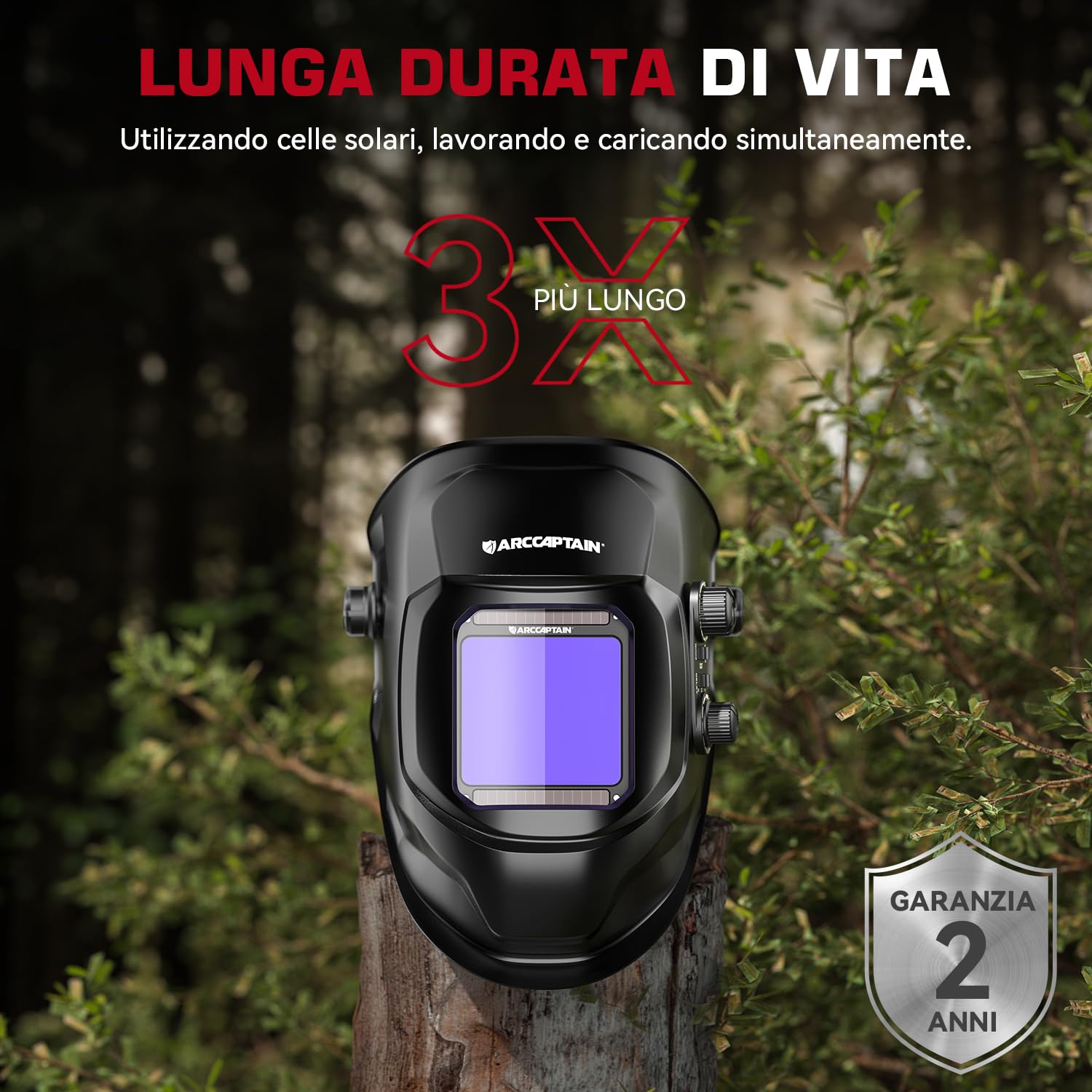 ARCCAPTAIN Maschera Saldatura Autoscurante, 100 x 93 mm, Con Ampio Campo Visivo, Real Colour Completamente Automatico, con Casco per Saldatura, Colore Vero, Ombra Larga 4/9-13 per MIG, TIG, ARC