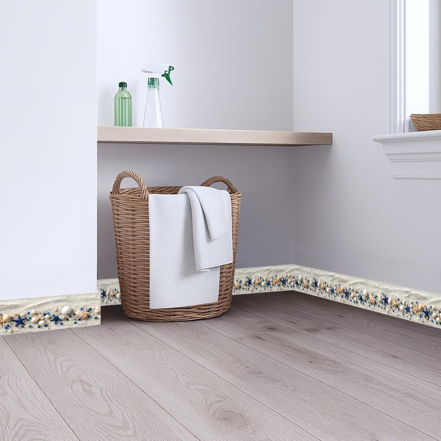 Beach Seashell Wallpaper Border 196x4 Inch Peel and Stick Wall Border Self Adhesive Coastal Starfish Design Removable Vinyl Trim for Living Room Bedroom Bathroom Kitchen Cabinet Decoration