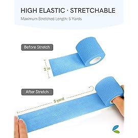 FriCARE Self Adhesive Bandage Wrap, Medical Tape in First Aid Kit, Cohesive Bandages for Wounds Sport Vet, 2 Inches X 5 Yards 6 Rolls, Ocean
