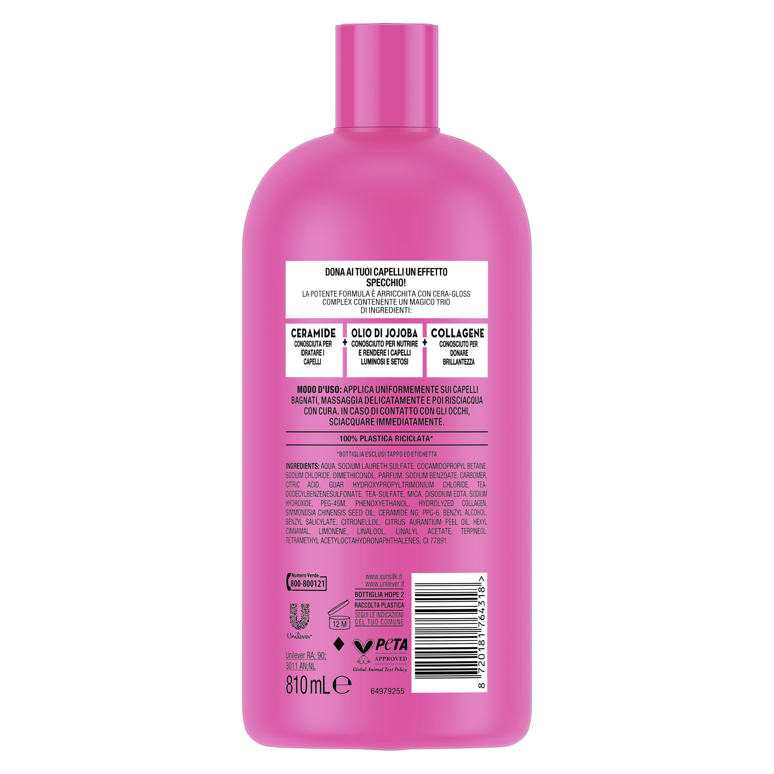 Sunsilk, Shampoo Scintille di Luce, Shampoo Idratante e Districante, Dona Lucentezza al Capello, Formula Arricchita con Cera-Gloss Complex con Ceramide, Olio di Jojoba e Collagene, Formato XXL 810 ml