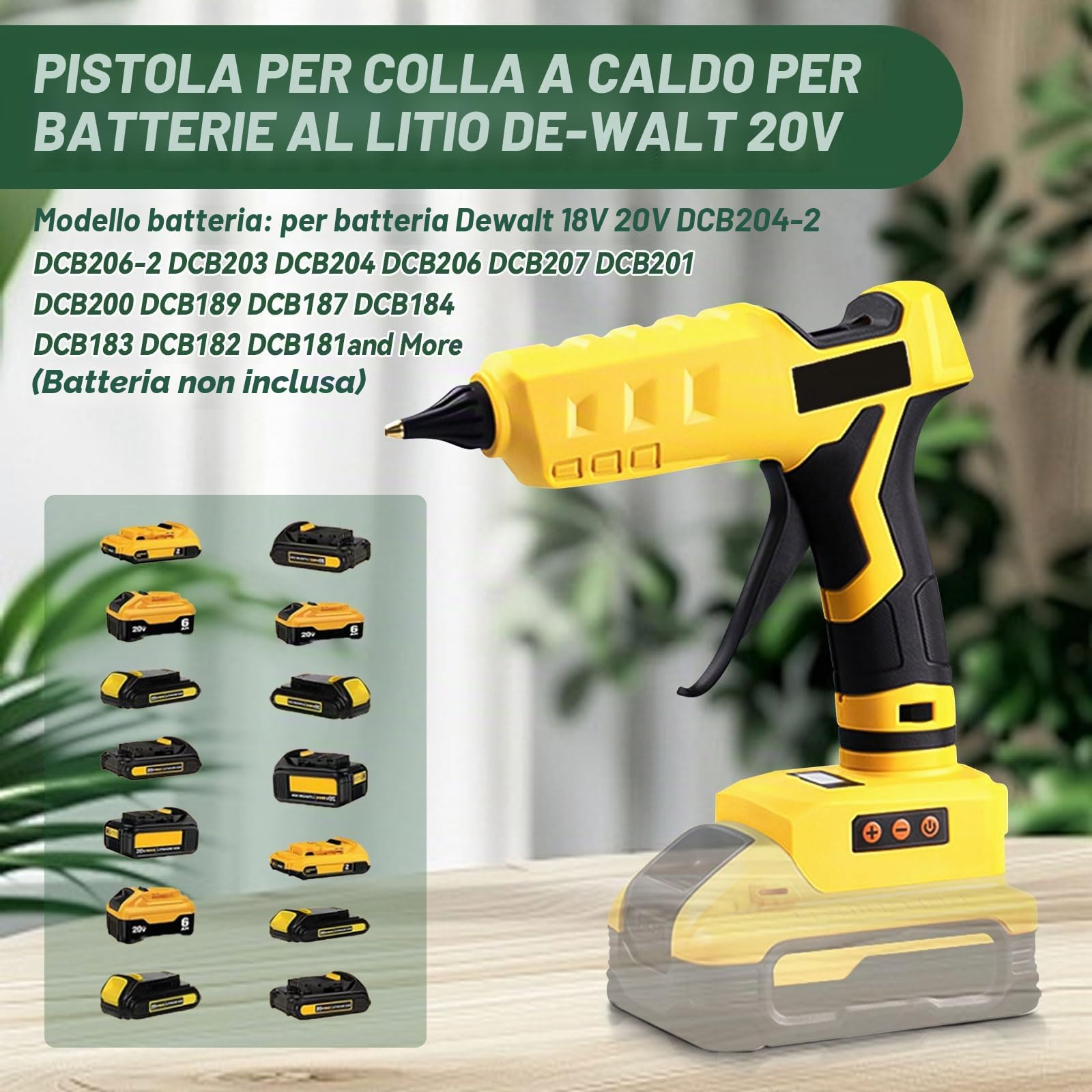 Pistola per colla a caldo senza fili per Dewalt 18 V/20 V, 100 W, pistola per colla a caldo portatile con 30 bastoncini da 11 mm per pistola per colla a caldo per riparazioni artistiche artistiche
