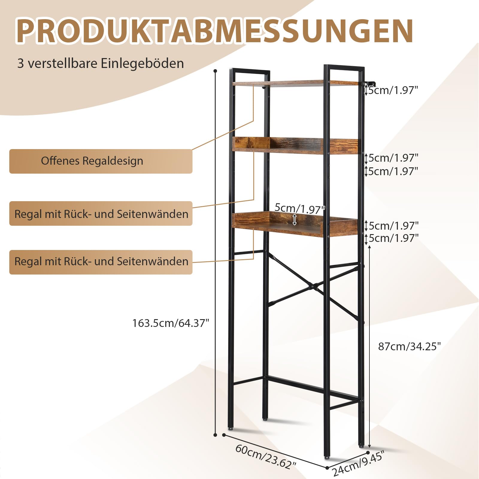 LEADZM Toilettenregal 3-stöckig, Verstellbares Multifunktions-Badezimmerregal, Über-der-Toilette-Regal