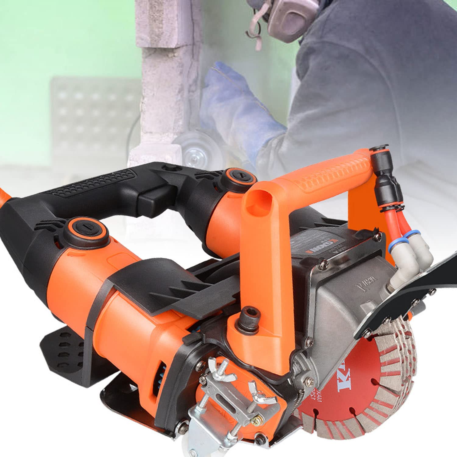 Rozadora Eléctrica Ranuradora de Pared Sierra de Ladrillo Alta Potencia 220V 5200W Profundidad 45mm Puede Girar 360°, Ranurada con Discos de Corte Diamante