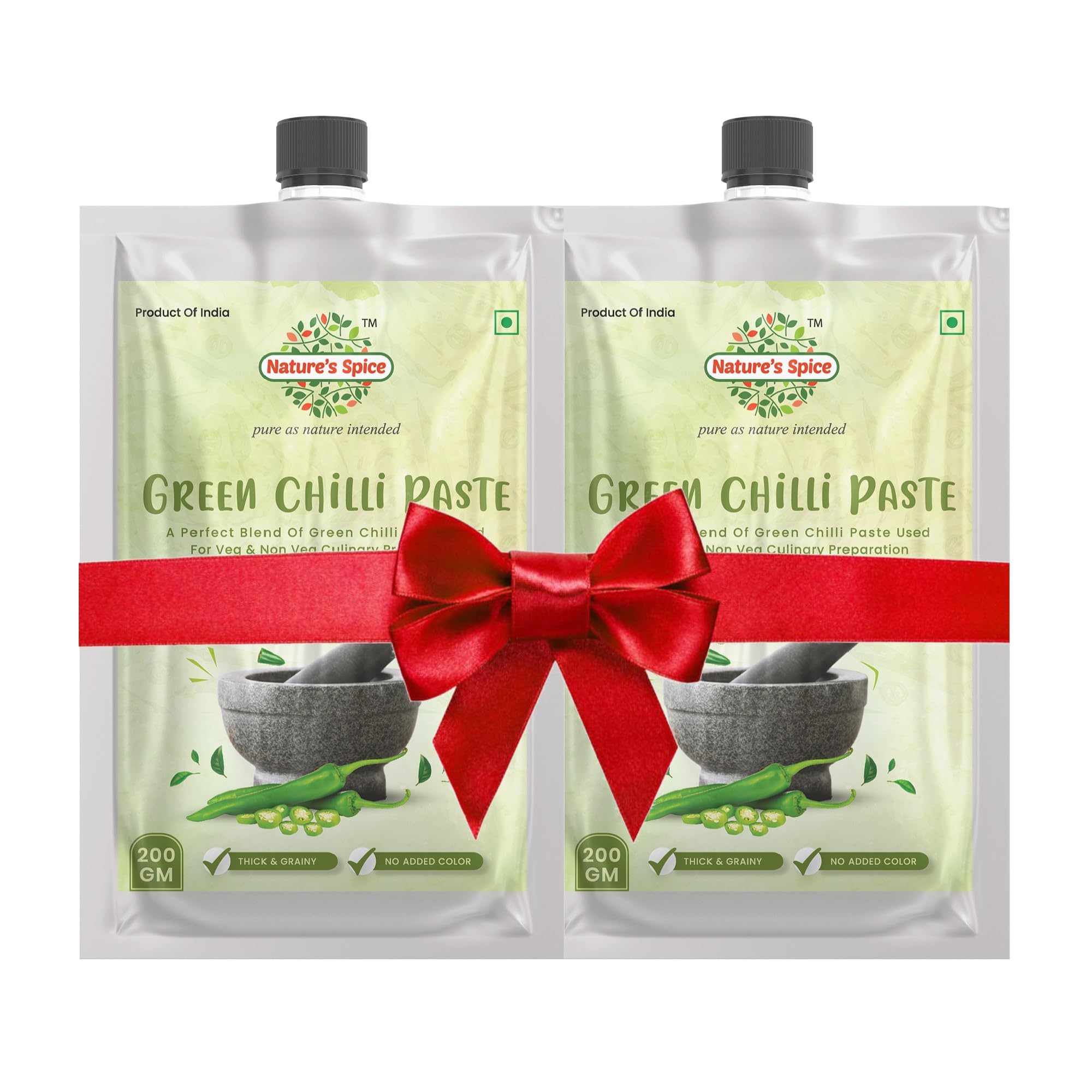 Nature's Spice Green Chilli Paste – Pack of 2 (200g Each) Ready To Use Green Chilli Saurce | Thick & Grainy & No Added Colour | Ready to Use for Different Dishes | Perfect Blend Of Spicy & Tangy, Dip