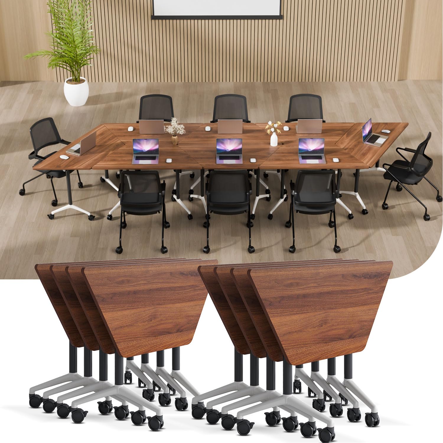 - Modern Conference Table,Folding Mobile Conference Room Tables with Rolling Wheels,47.2in Foldable Flip Top Rolling Meeting Table,Stackable Modular Training Seminar Tables for Office,Classroom(8Pack)