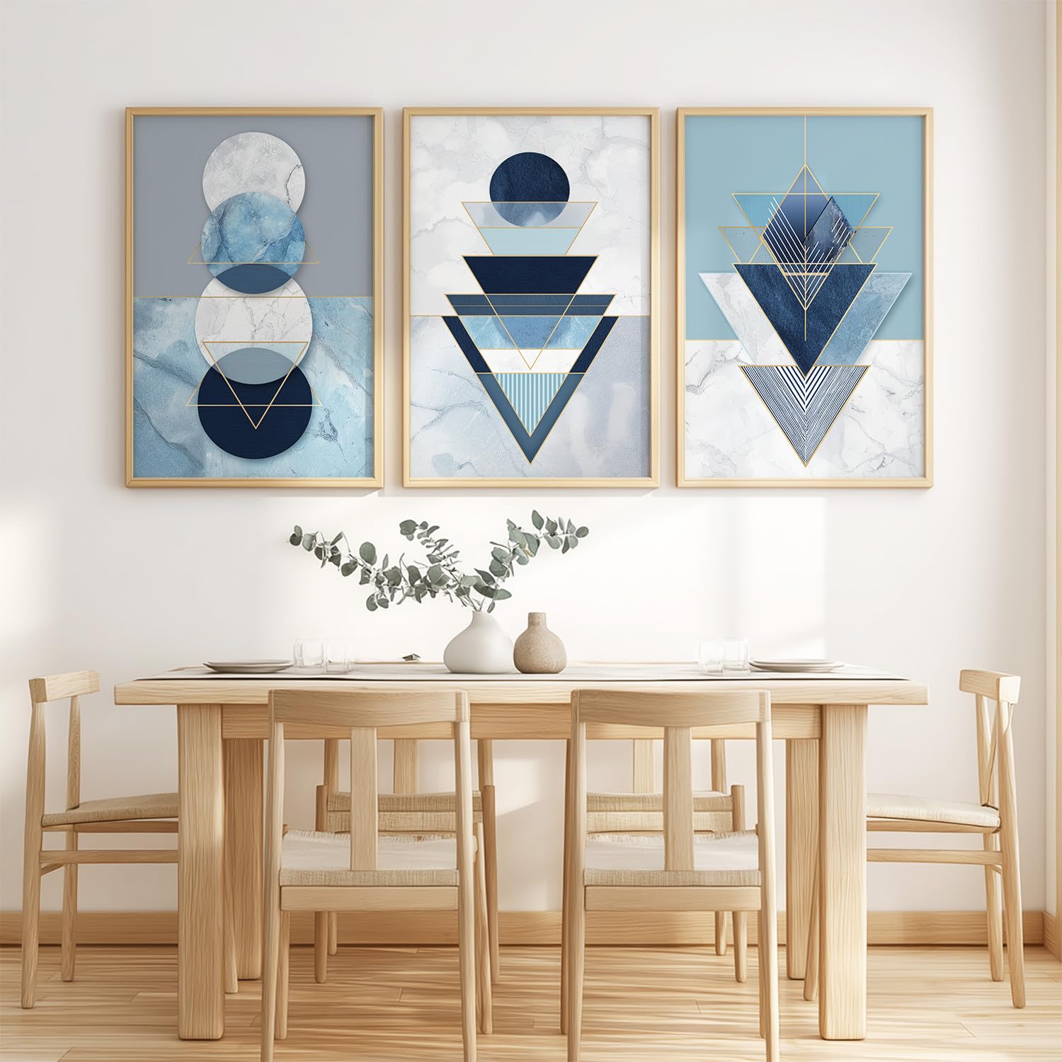 3 sztuki Obraz na płótnie, nowoczesny obraz ścienny do wystroju domu, geometryczna abstrakcyjna tekstura marmuru złota linia niebieska luksusowa, 40 x 60 cm x3