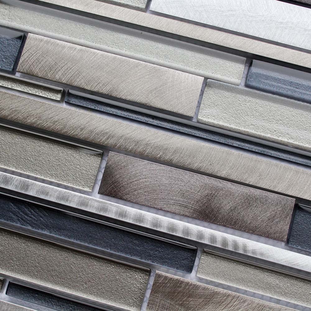 Mosaic Tile Sheet | Rectangle Mosaic Tile | 300 x 300 | Bathroom Kitchen Splashback Wall | Silver Black