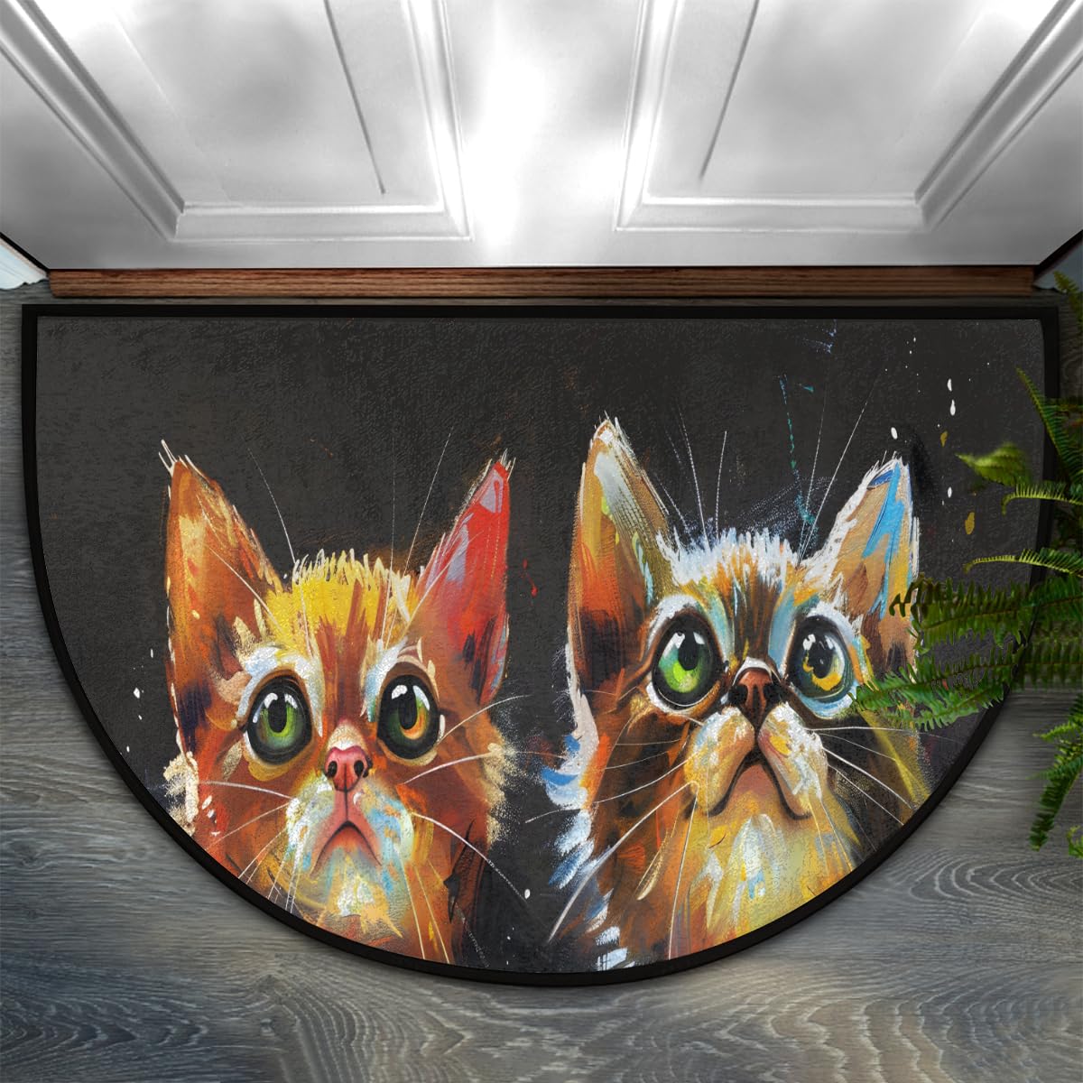 Half Round Door Mat Colorful Cute Kitten Non Slip Absorbent Semi Circle Area Rugs Washable Half Moon Floor Mats for Indoor Outdoor Patio Kitchen