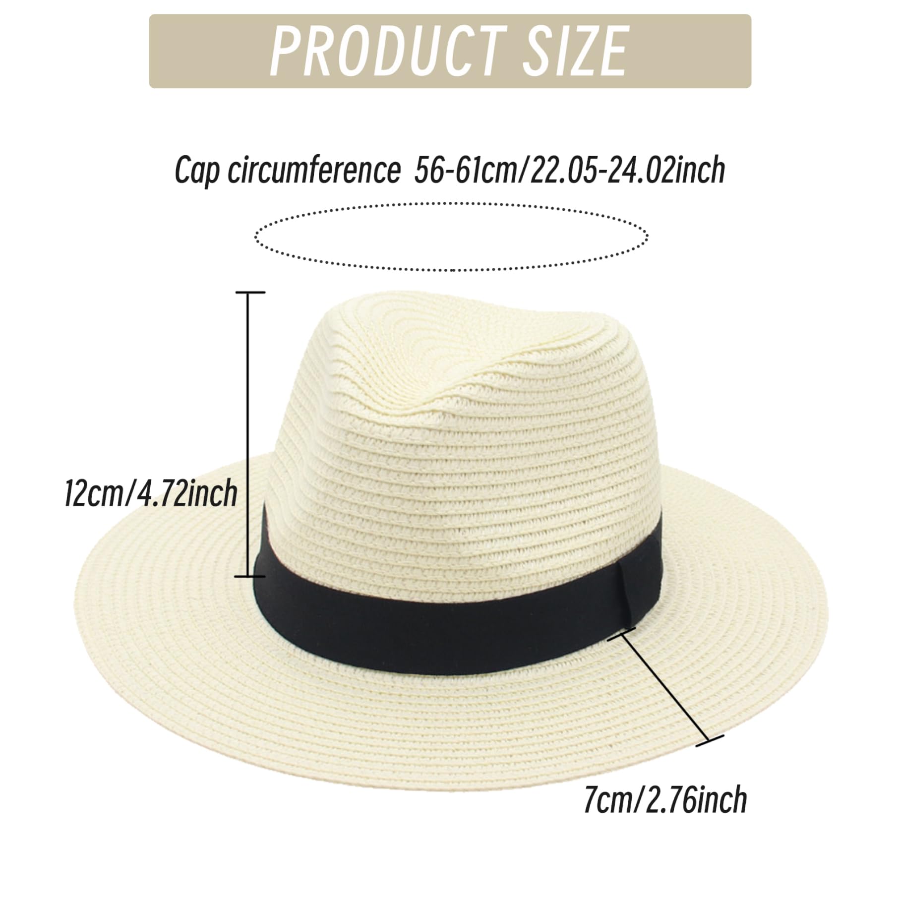 Sombrero Panamá de Paja de ala Ancha Talla única Enrollable - Sombrero de Sol de Playa Fedora para Mujeres y Hombres