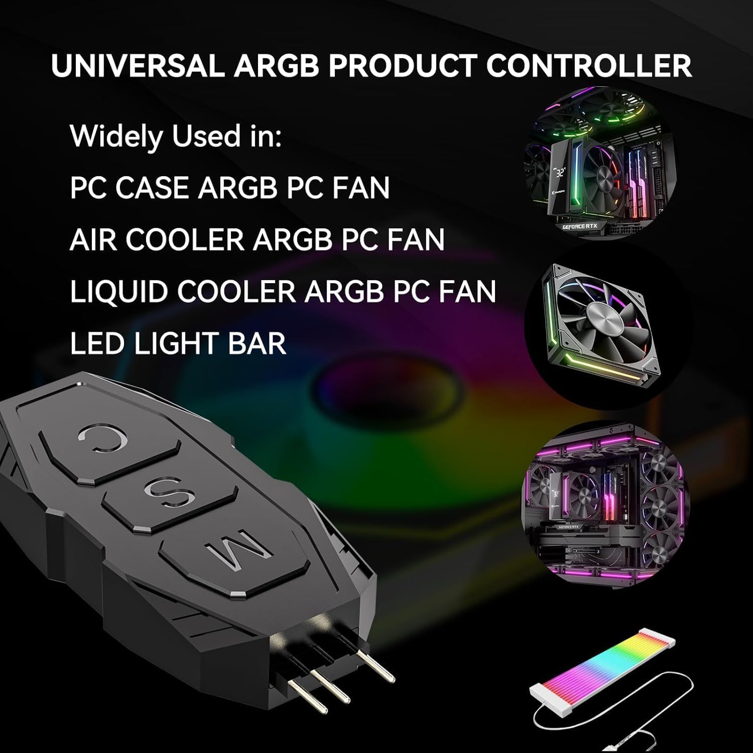 Gebildet Kit Controller ARGB per Ventole RGB per PC, Controller per Ventole RGB di Alimentazione SATA, Hub per Ventole ARGB per Computer, Controllo RGB e Singolo Effetto Luce