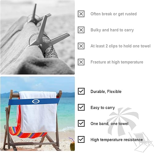 Miniatura 2 de Bandas para toallas (paquete de 6)  sillas de piscina y crucero, clips de goma elástica para toallas de playa (azul y verde azulado)