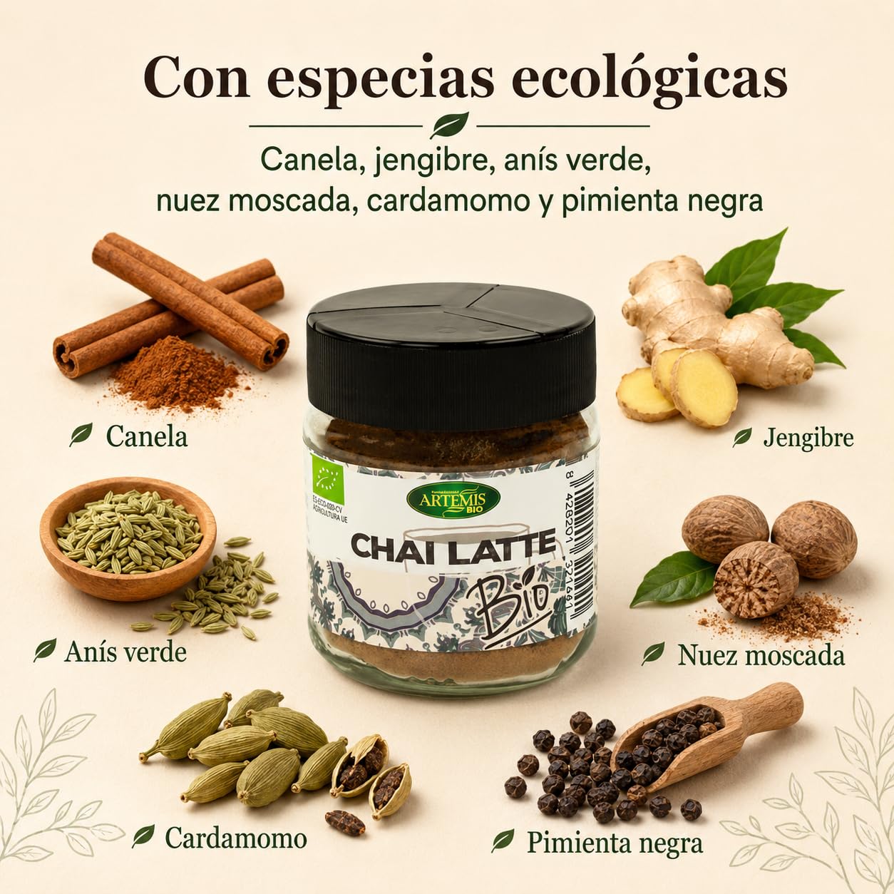 Chai Latte Bio Artemis 60 g té en polvo con especias ecológicas mezcla para leche o bebida vegetal