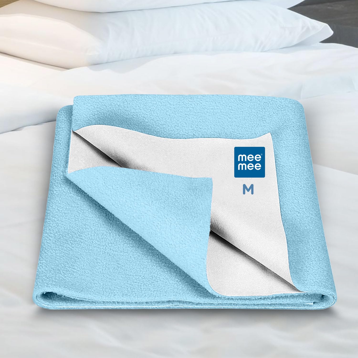 Mee Mee Instadry Cotton Bed Protector Mattress | Ultra-Absorbent Quick-Dry Sheet for Newborns, Soft & Breathable, Reusable Waterproof Cot Sheet for Toddlers, Skin-Friendly- 140x220cm (Blue) - Image 3 thumbnail
