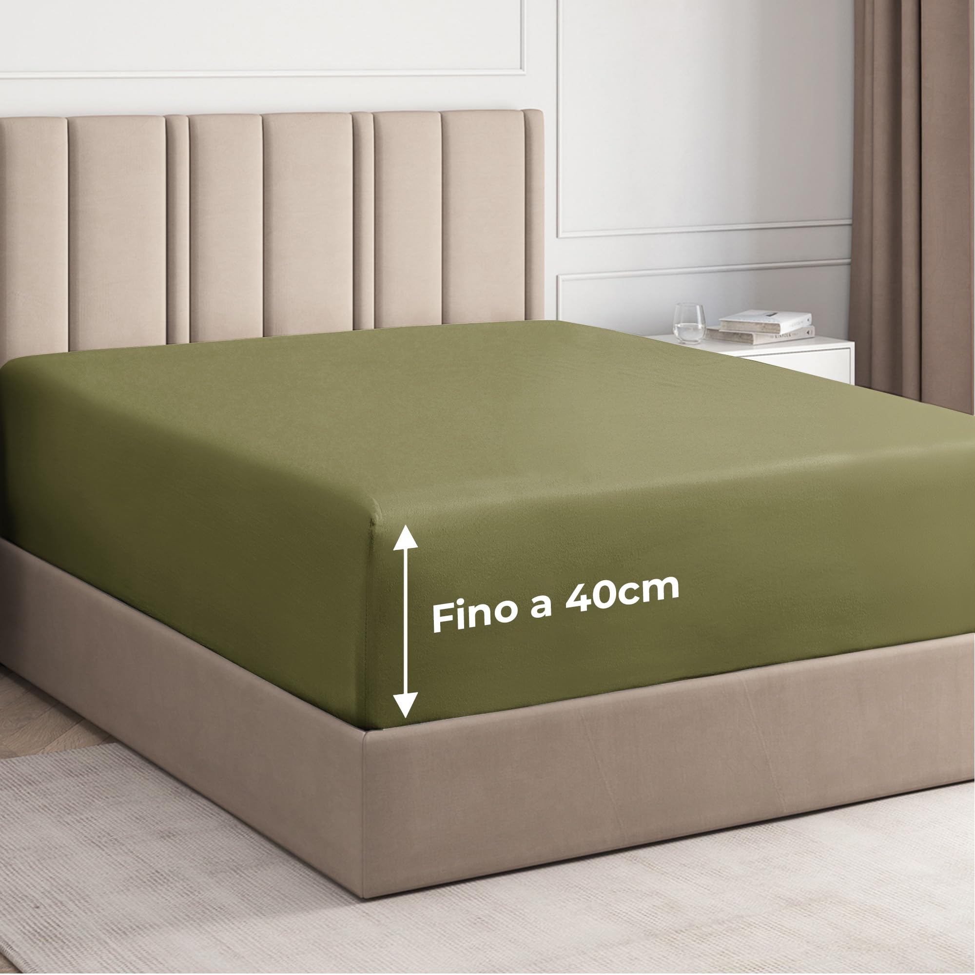 Lenzuolo con angoli 200x200cm – Altezza del bordo 40cm – In microfibra di poliestere spazzolato – Adatto per letti boxspring – Si adatta a materassi fino a 40cm – Certificato OEKO-TEX, Verde salvia