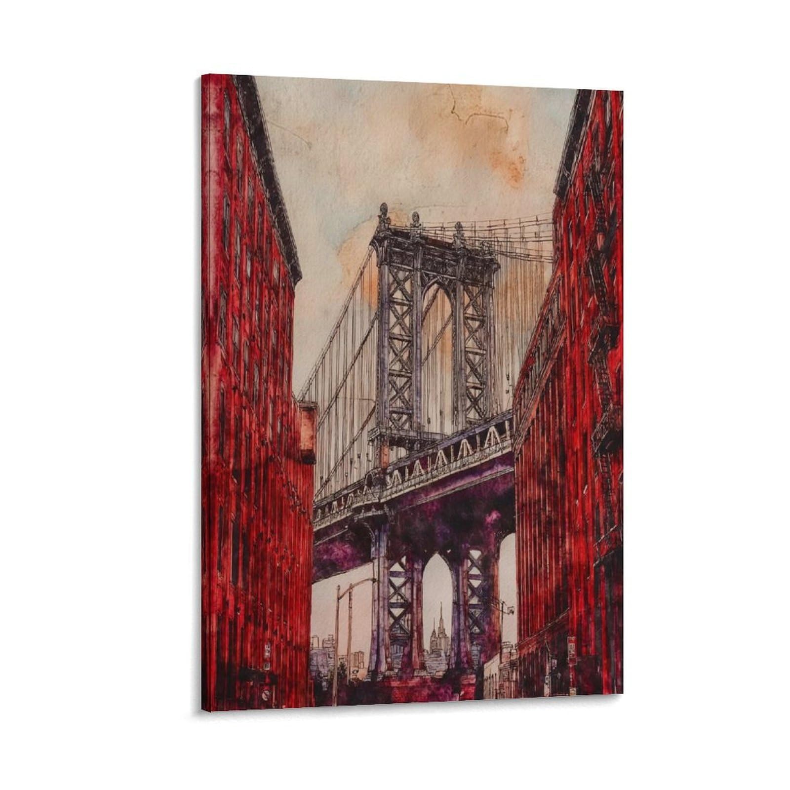 Cnaheiz Frame-Style New York Bridge 20X30inch(50X75cm) Vintage Travel Poster Watercolor Canvas Art