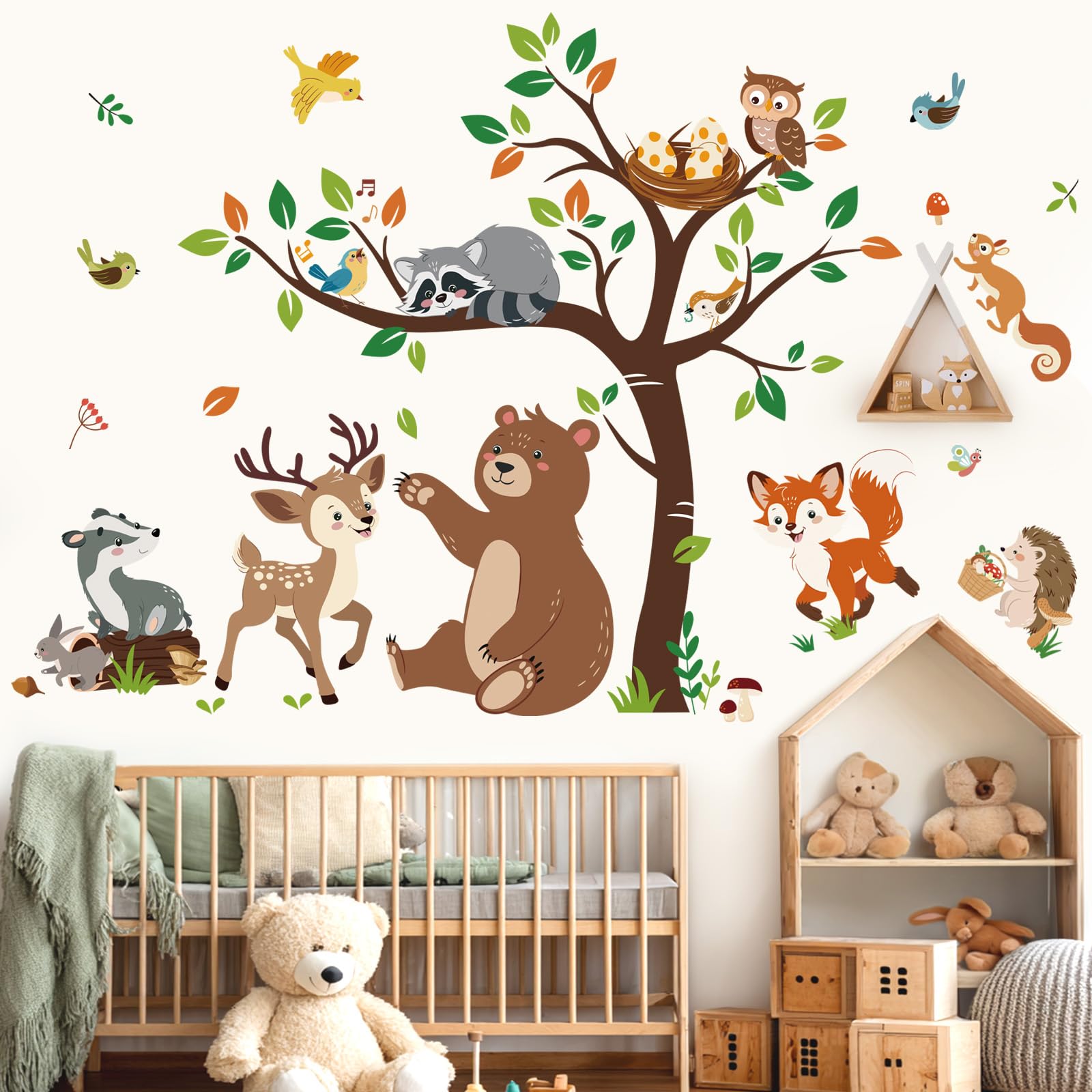 decalmile Woodland Animal Forest Tree Wall Stickers Bear Deer Fox Wall Decals Baby Nursery Kids Bedroom Living Room Wall Decor - Image 2