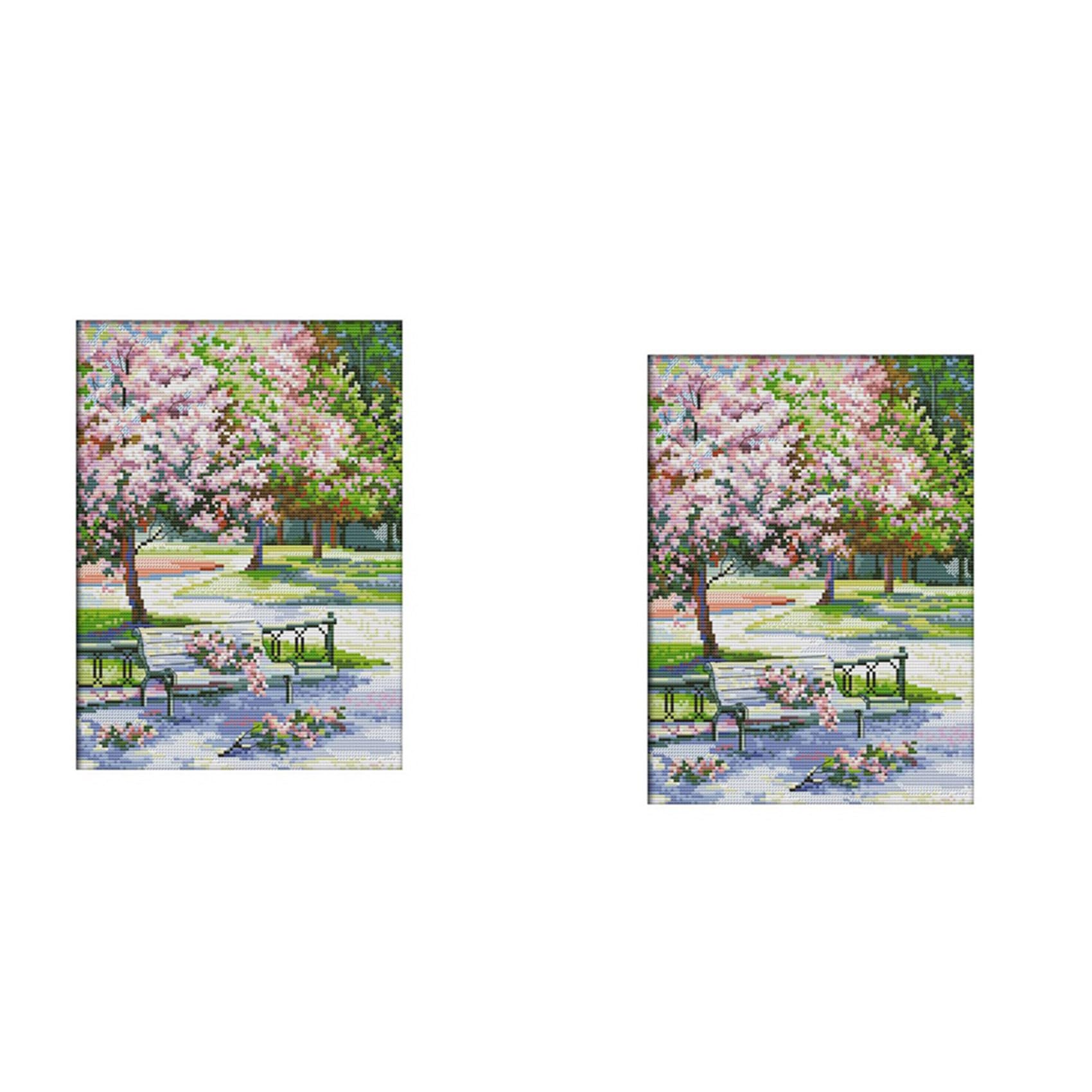 Hndhbfgrt 2X Stamped Kits 14CT Printed Embroidery Cloth Needlepoint Kits Easy Patterns for Beginners 10.63x12.99 Inch