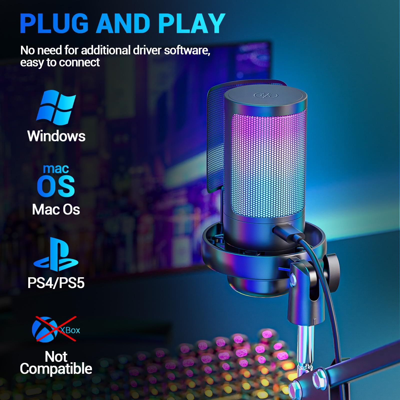 Micrófono Usb De Condensador Para Juegos, Compatible Con Pc, Ps4, Ps5