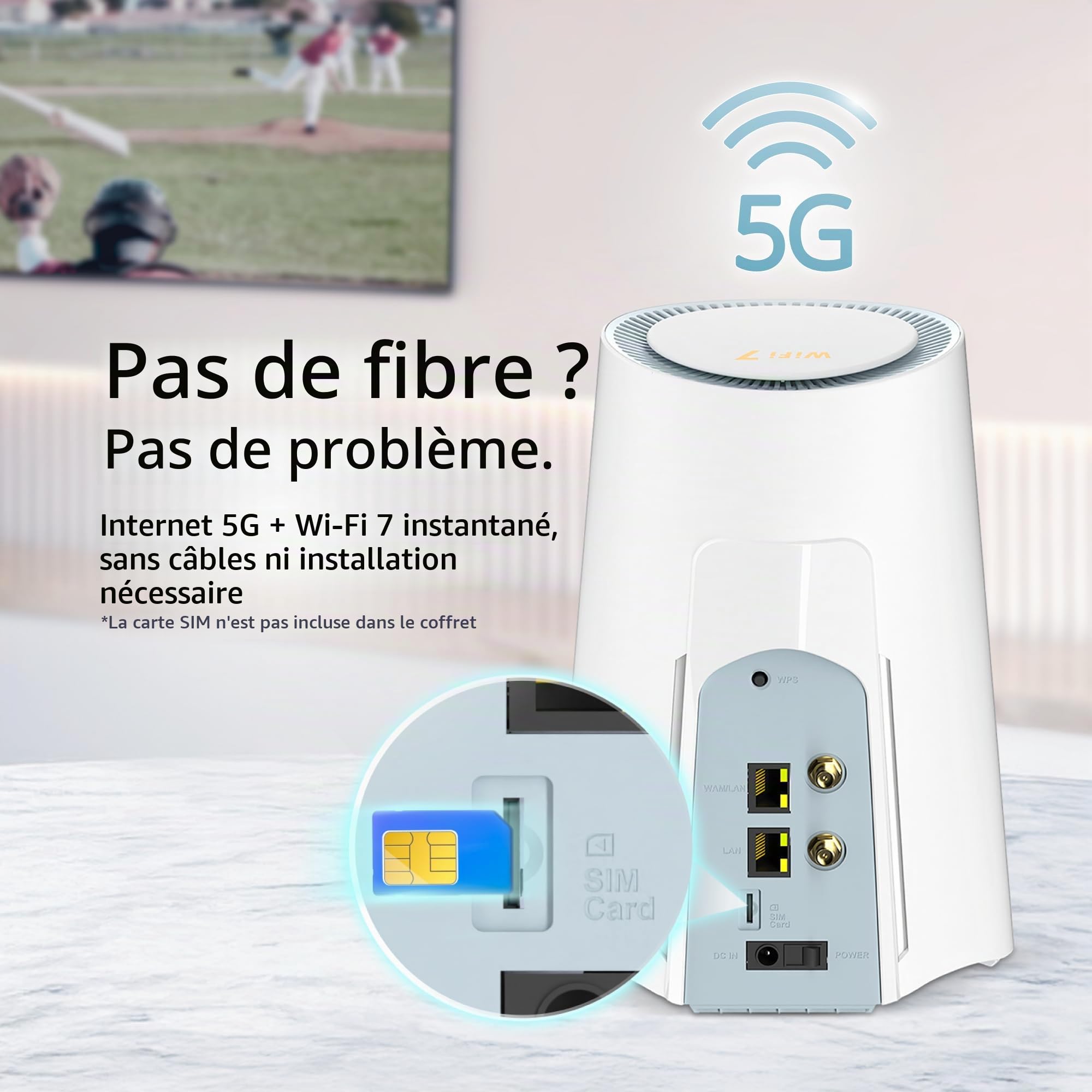 Routeur D-Link G536 WiFi 7 5G avec Emplacement SIM, antennes externes (Double SMA), BE3600, 5G Jusqu’à 4,67 Gbit/s, Deux Ports 2,5 Gigabit, basculement WAN Auto, Compatible Mesh