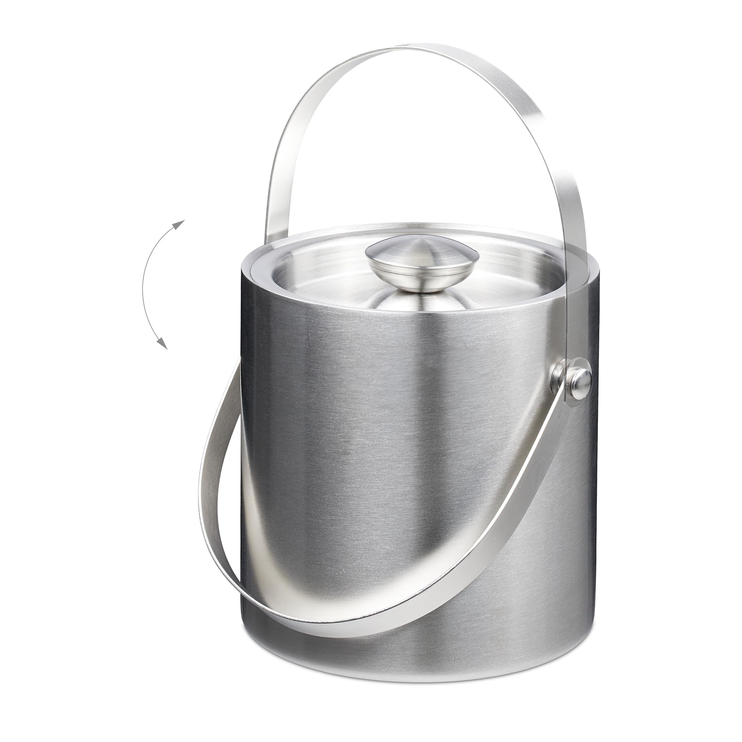 Relaxdays Seau à Glace 1,5 L Acier Inoxydable Double Paroi - Vert Doré Avec Couvercle Et Anse Élégante