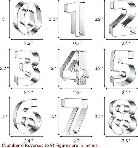 Miniatura 6 de Juego de 9 cortadores de galletas con números, números de cumpleaños del 0 al 8 (6 inversos a 9), cortadores de galletas de acero inoxidable para